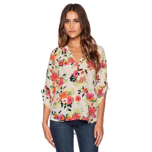 Yumi Kim Women’s Peonies Bloom Floral Pink Orange Blouse Top Medium - Picture 1 of 6